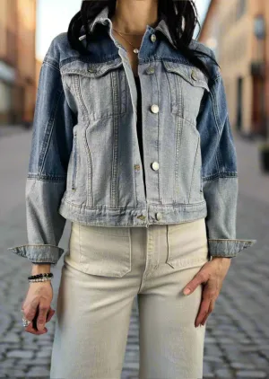CONTRAST DENIM BOMBER JACKET