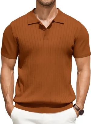 COOFANDY Men's Knit Polo Shirts Short Sleeve Ribbed Knitted Shirt Summer Lightweight Casual Golf Shirts