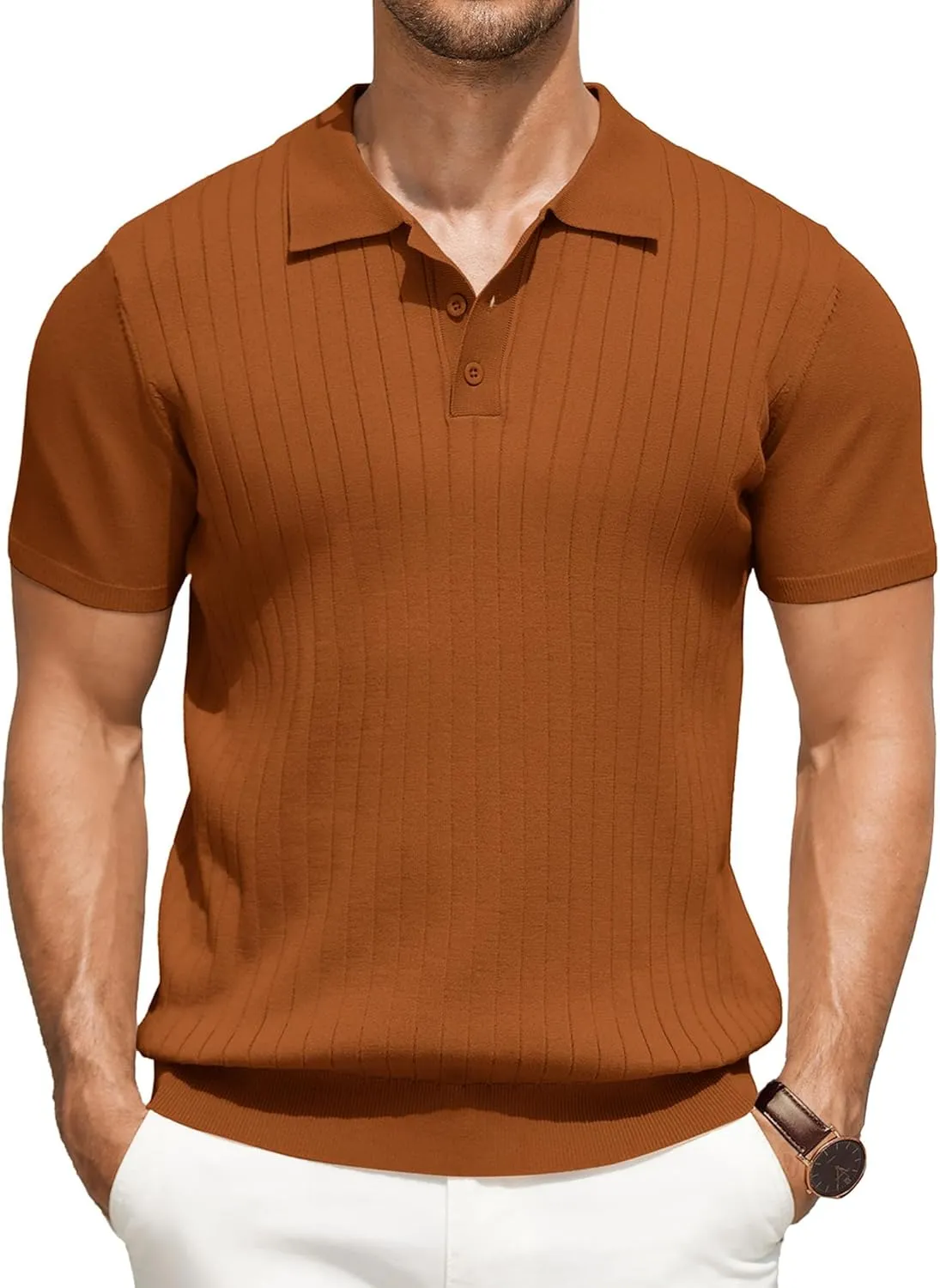 COOFANDY Men's Knit Polo Shirts Short Sleeve Ribbed Knitted Shirt Summer Lightweight Casual Golf Shirts