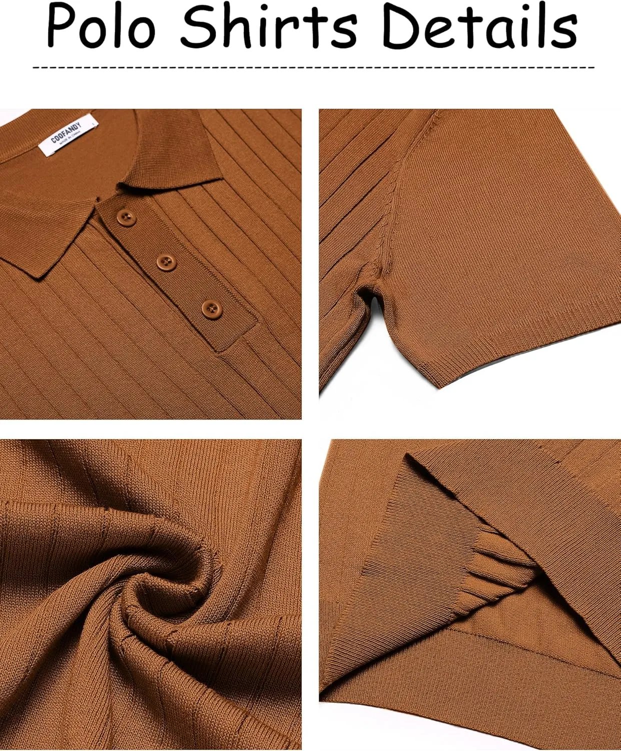 COOFANDY Men's Knit Polo Shirts Short Sleeve Ribbed Knitted Shirt Summer Lightweight Casual Golf Shirts