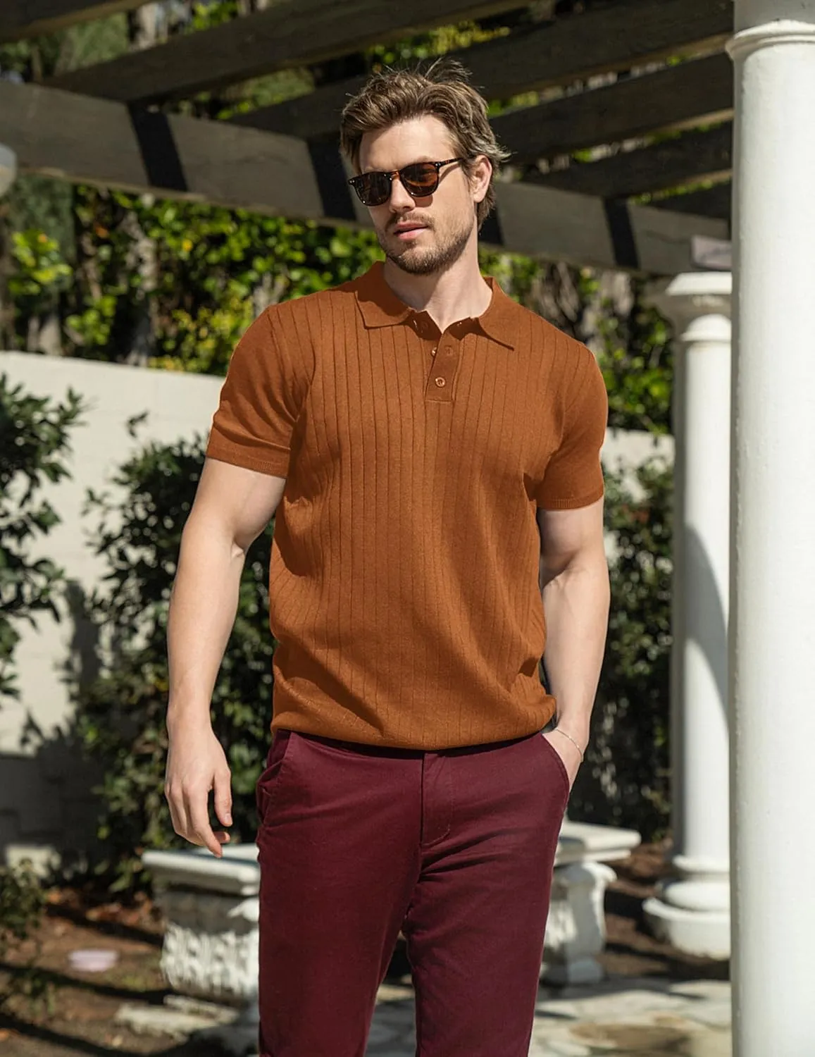 COOFANDY Men's Knit Polo Shirts Short Sleeve Ribbed Knitted Shirt Summer Lightweight Casual Golf Shirts