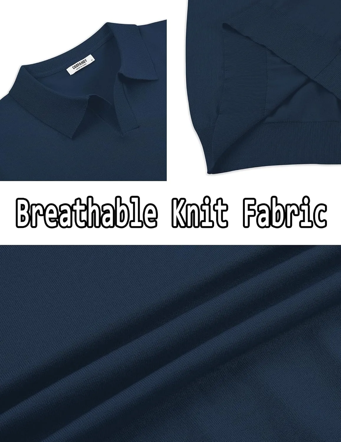 COOFANDY Mens Knit Polo Shirts V Neck Short Sleeve Stretch Polo T Shirt Casual Golf Shirts