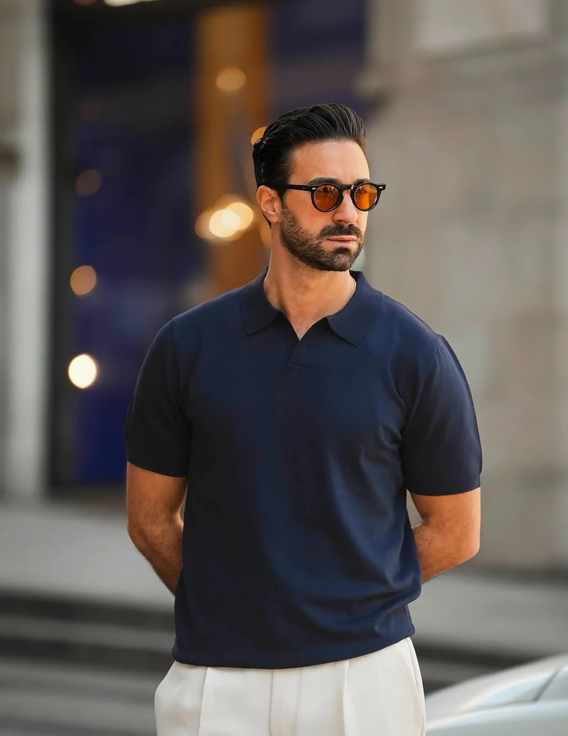 COOFANDY Mens Knit Polo Shirts V Neck Short Sleeve Stretch Polo T Shirt Casual Golf Shirts