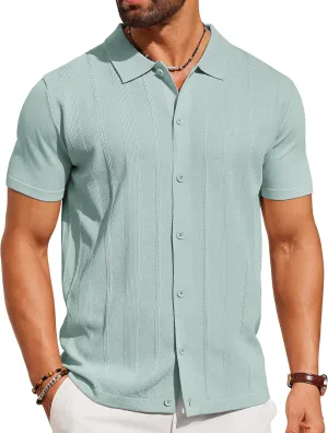 COOFANDY Mens Knit Shirt Short Sleeve Button Down Shirts Casual Summer Beach Vintage Polo Shirts
