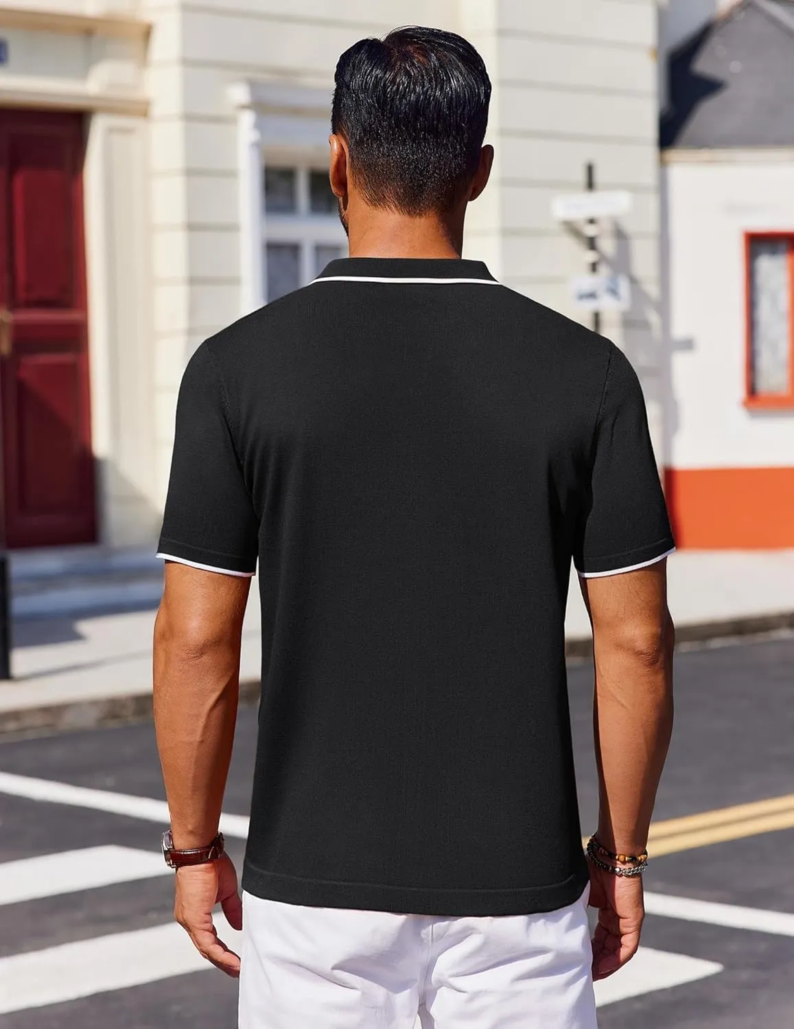 COOFANDY Mens Polo Shirts Short Sleeve Casual Knit Polo Shirt Vintage Golf T Shirts Old Money Tops
