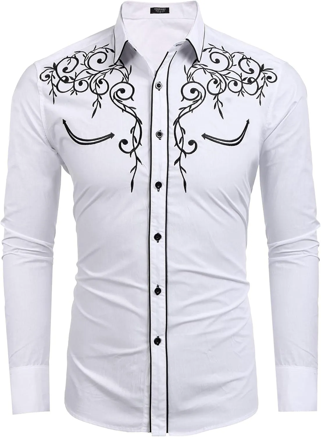 COOFANDY Men's Western Cowboy Shirts Long Sleeve Embroidered Shirt Slim Fit Casual Button Down Shirts