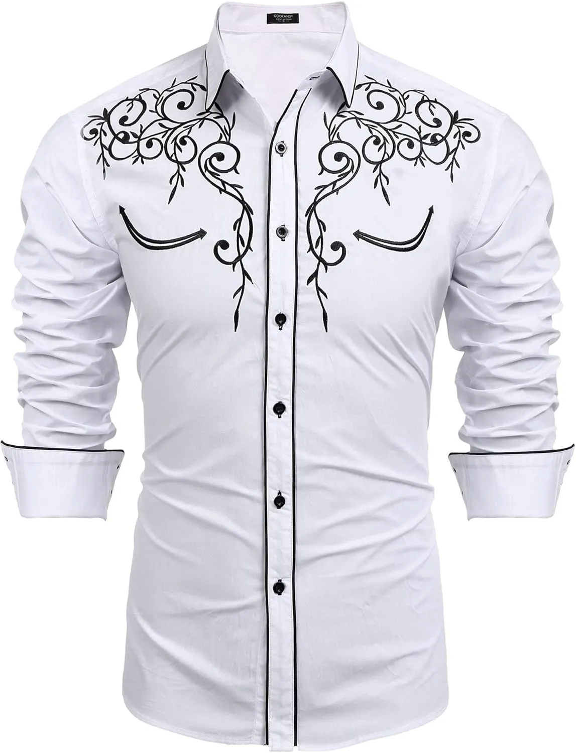 COOFANDY Men's Western Cowboy Shirts Long Sleeve Embroidered Shirt Slim Fit Casual Button Down Shirts