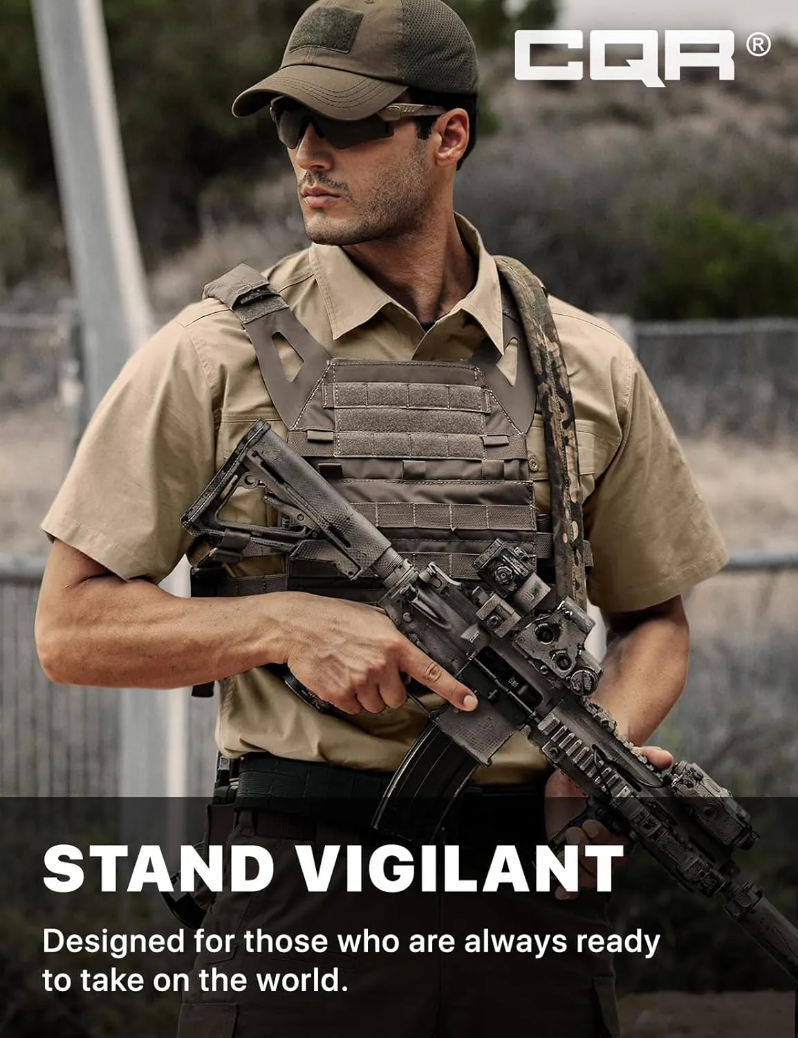 CQR Men's Short Sleeve Tactical Shirts, UPF 50  Ripstop Military Work Shirts, Breathable Button Down Outdoor Hiking Shirt