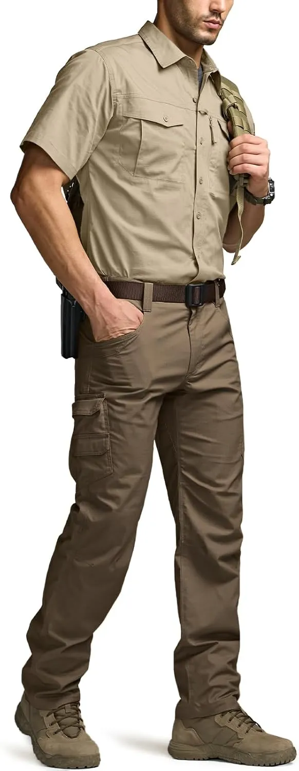 CQR Men's Short Sleeve Tactical Shirts, UPF 50  Ripstop Military Work Shirts, Breathable Button Down Outdoor Hiking Shirt