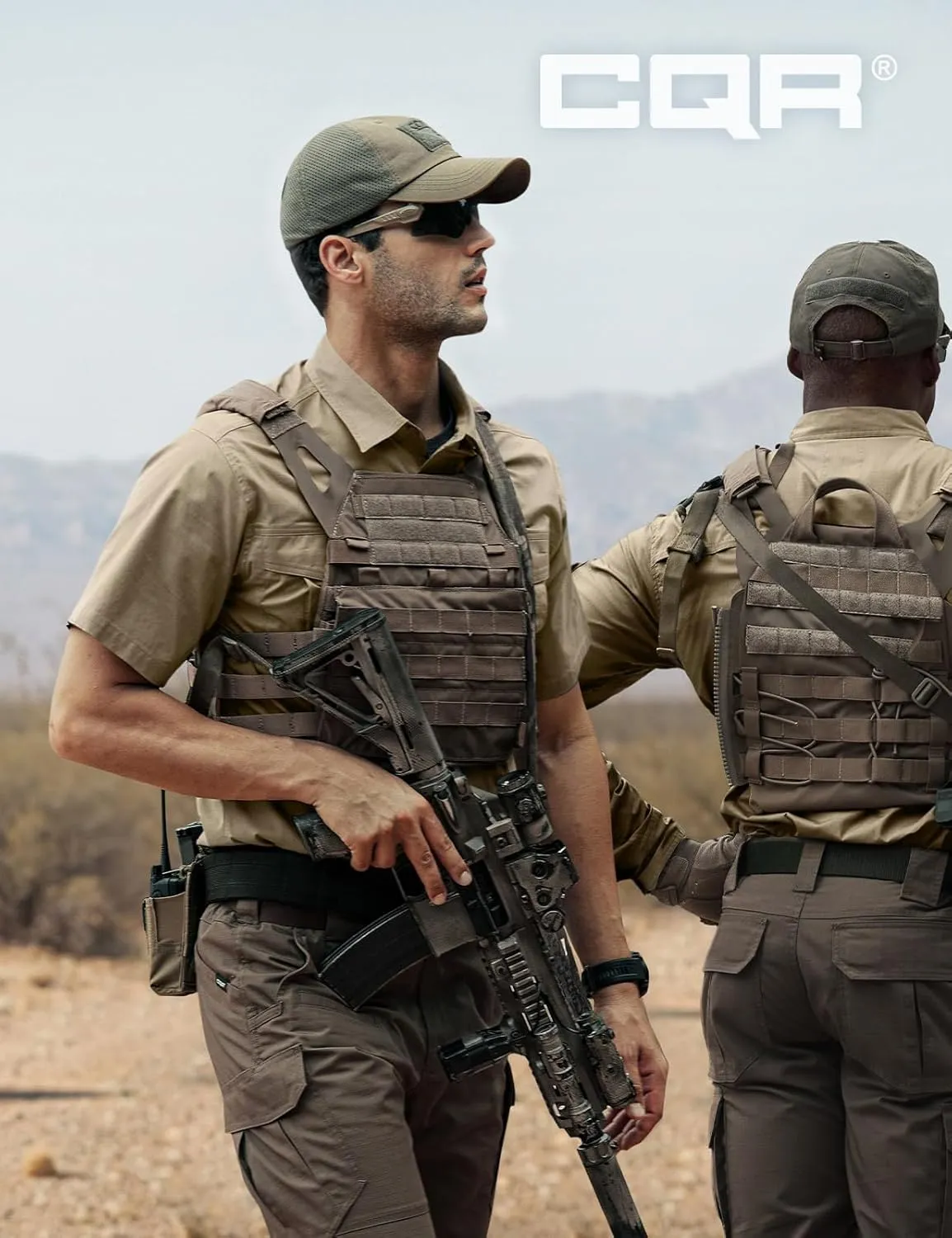 CQR Men's Short Sleeve Tactical Shirts, UPF 50  Ripstop Military Work Shirts, Breathable Button Down Outdoor Hiking Shirt