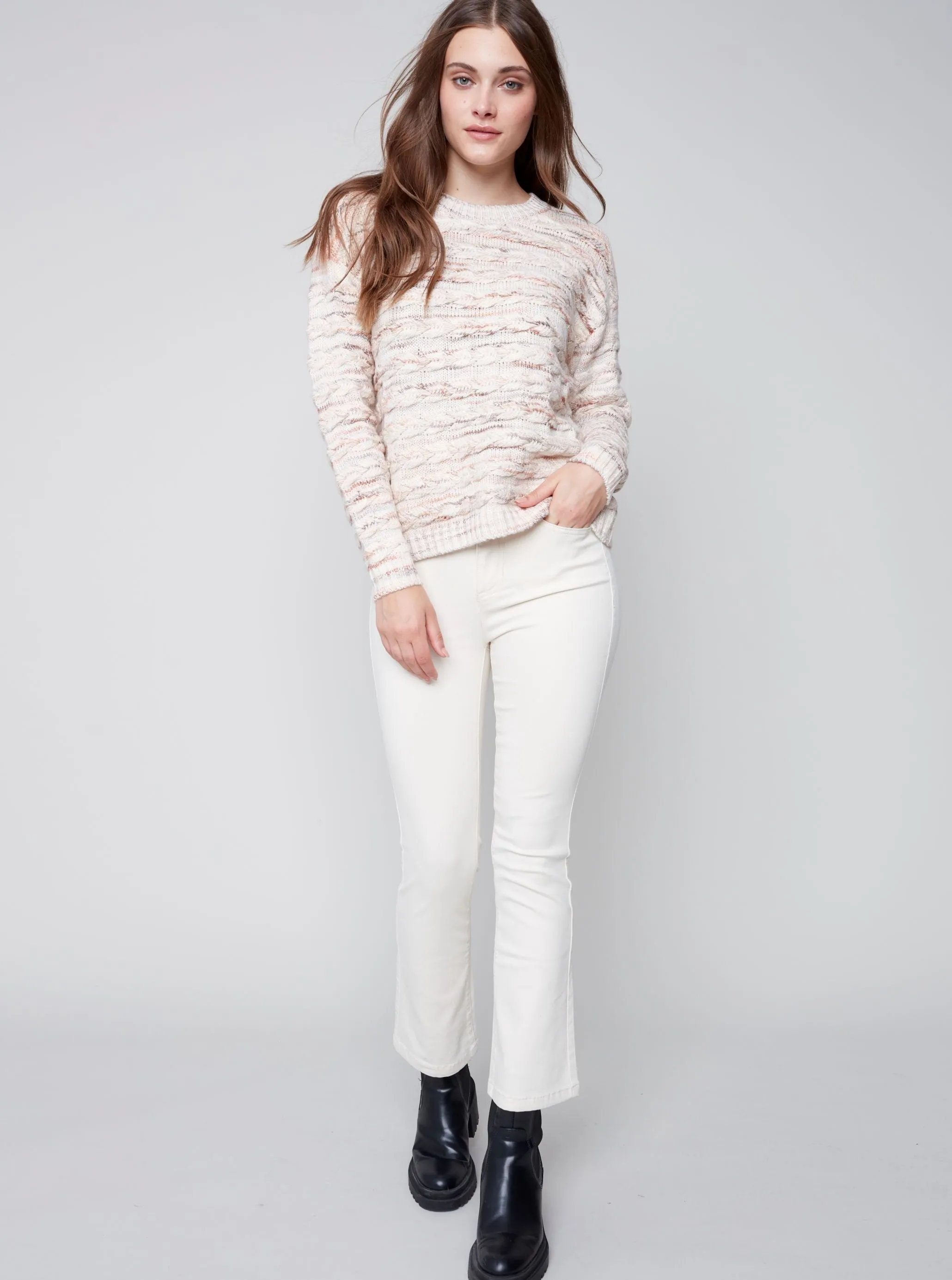 Crew Neck Cable Design [Powder-C2606]