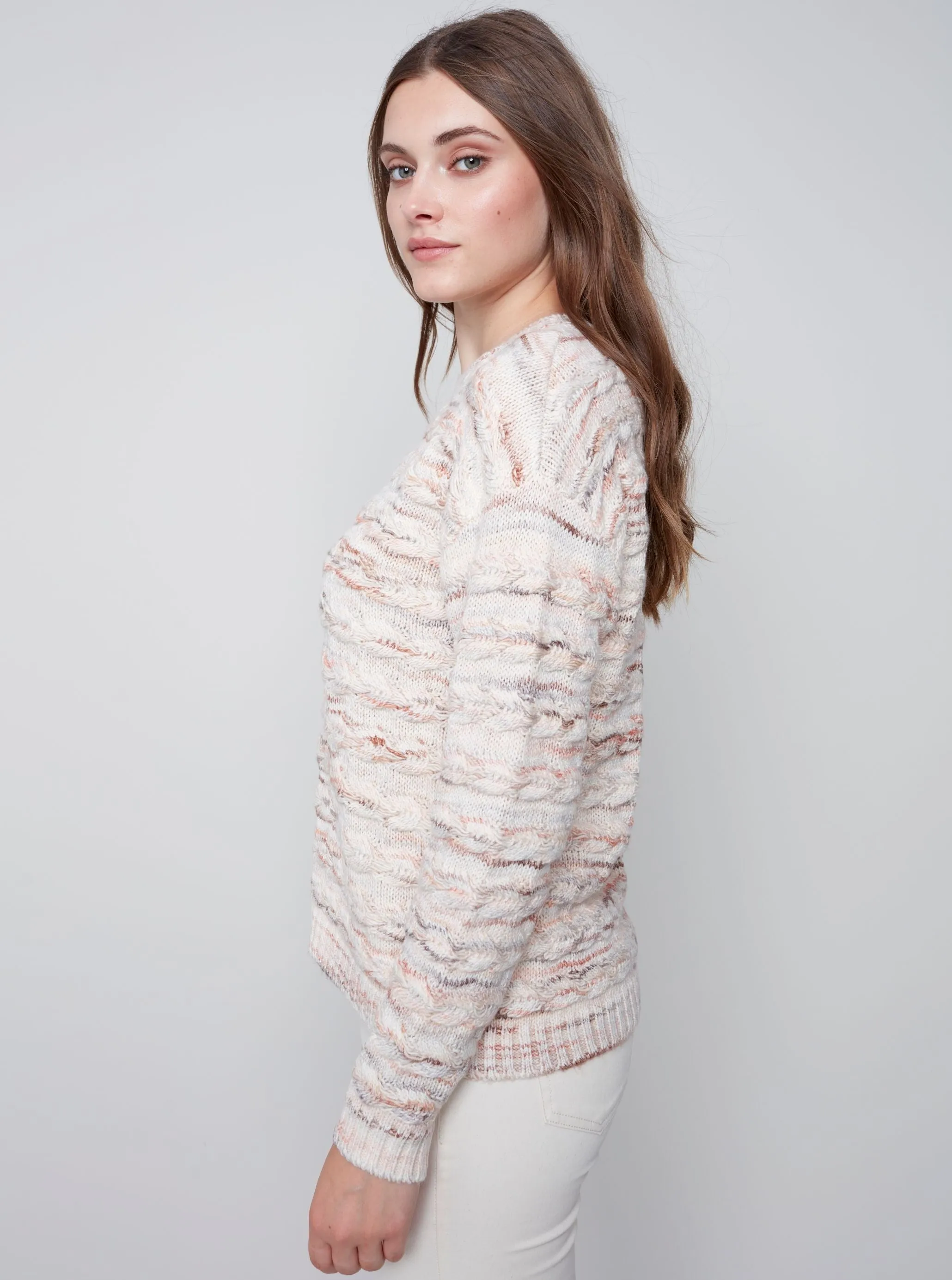 Crew Neck Cable Design [Powder-C2606]