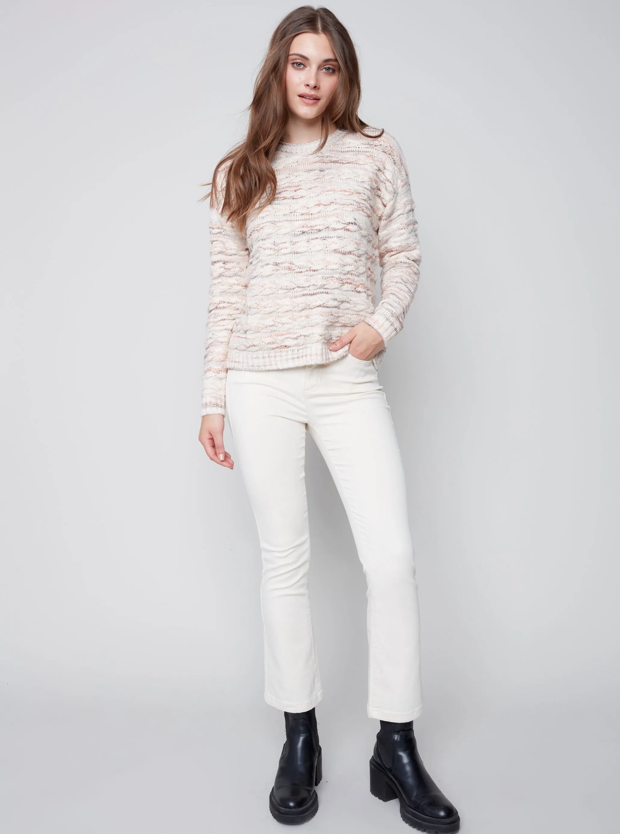 Crew Neck Cable Design [Powder-C2606]