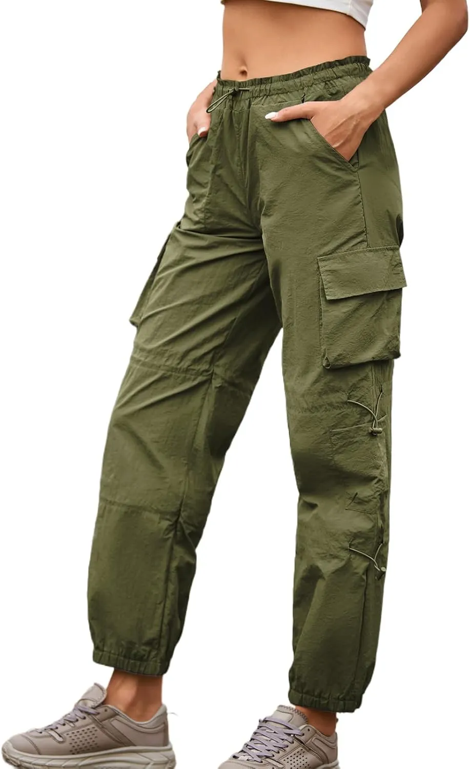 Cromoncent Girls&Womens High Waist Parachute Lightweight Pants Y2K Cargo Trousers with Pockets 6 Years-Women 2XL