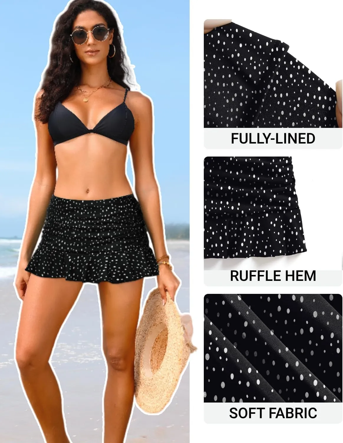 Daci Women's Mid Rise Swim Skirt - Ruched Ruffle Swimsuit Tummy Control Bathing Suit Bikini Skirt Bottom 2025