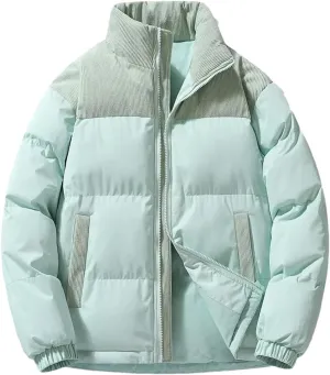 Dcvmvmn Men Winter Down Cotton Jacket Corduroy Patchwork Lightweight Padded Jackets Loose Coat