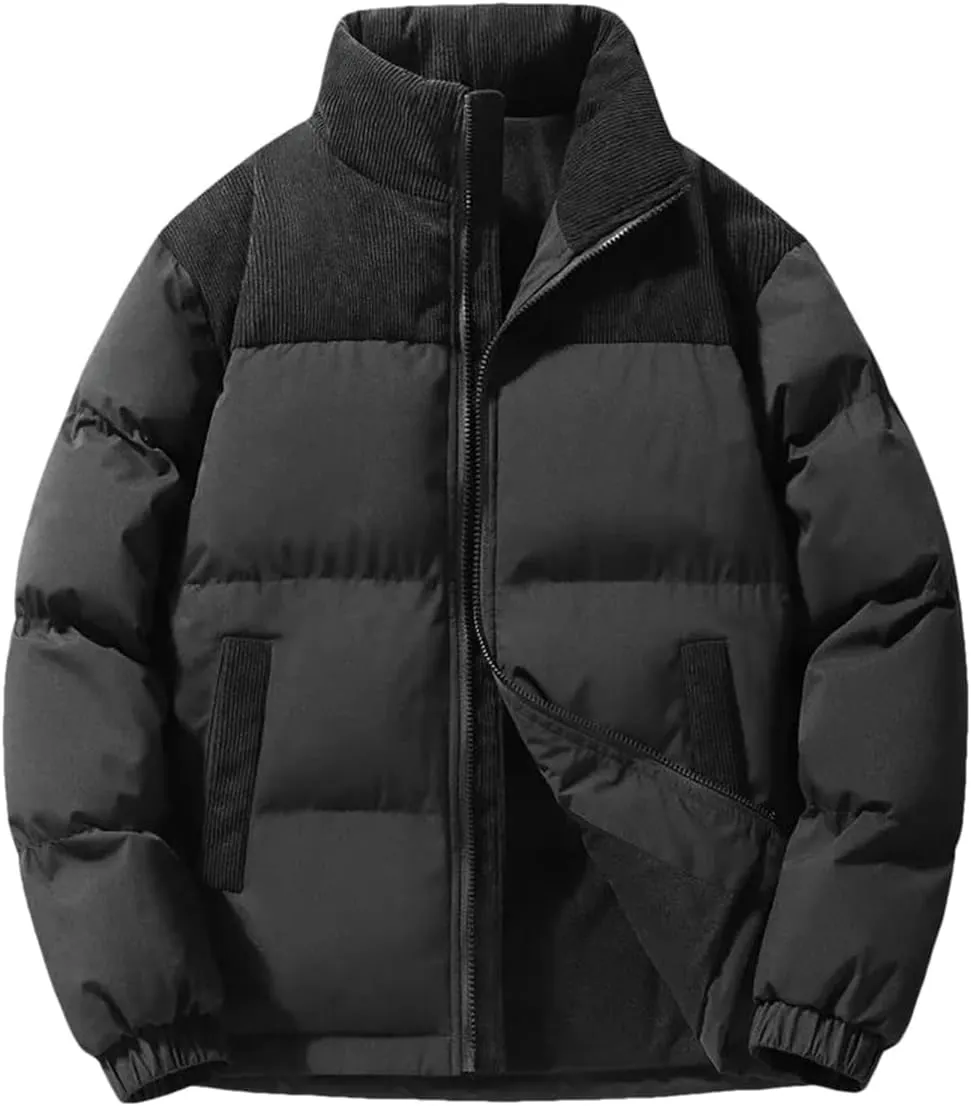 Dcvmvmn Men Winter Down Cotton Jacket Corduroy Patchwork Lightweight Padded Jackets Loose Coat