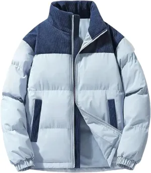 Dcvmvmn Men Winter Down Cotton Jacket Corduroy Patchwork Lightweight Padded Jackets Loose Coat