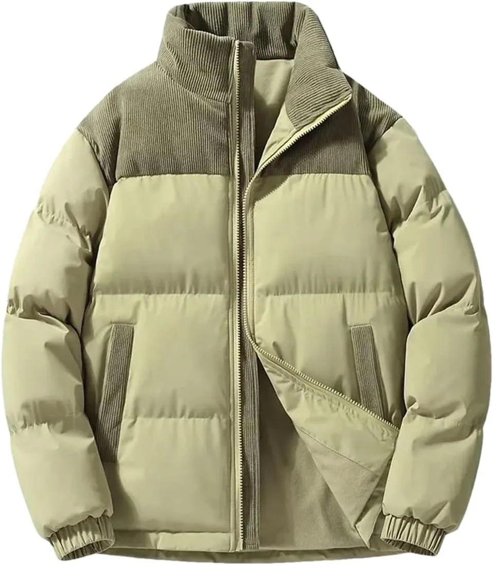 Dcvmvmn Men Winter Down Cotton Jacket Corduroy Patchwork Lightweight Padded Jackets Loose Coat