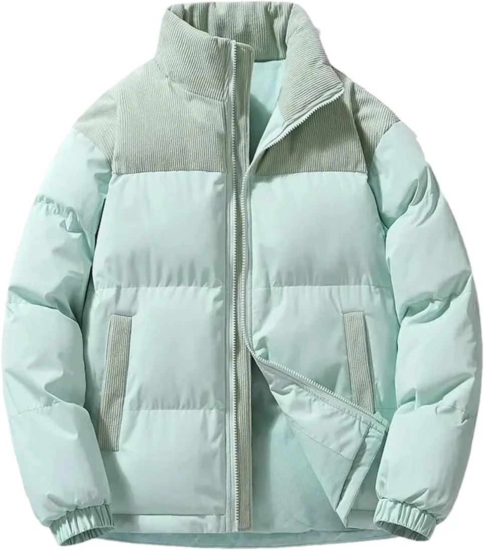 Dcvmvmn Men Winter Down Cotton Jacket Corduroy Patchwork Lightweight Padded Jackets Loose Coat