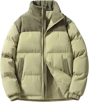Dcvmvmn Men Winter Down Cotton Jacket Corduroy Patchwork Lightweight Padded Jackets Loose Coat