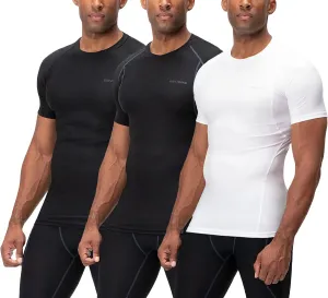 DEVOPS 3 Pack Men's Cool Dry Short Sleeve Compression Shirts, Sports Baselayer T-Shirts Tops, Athletic Workout Shirt
