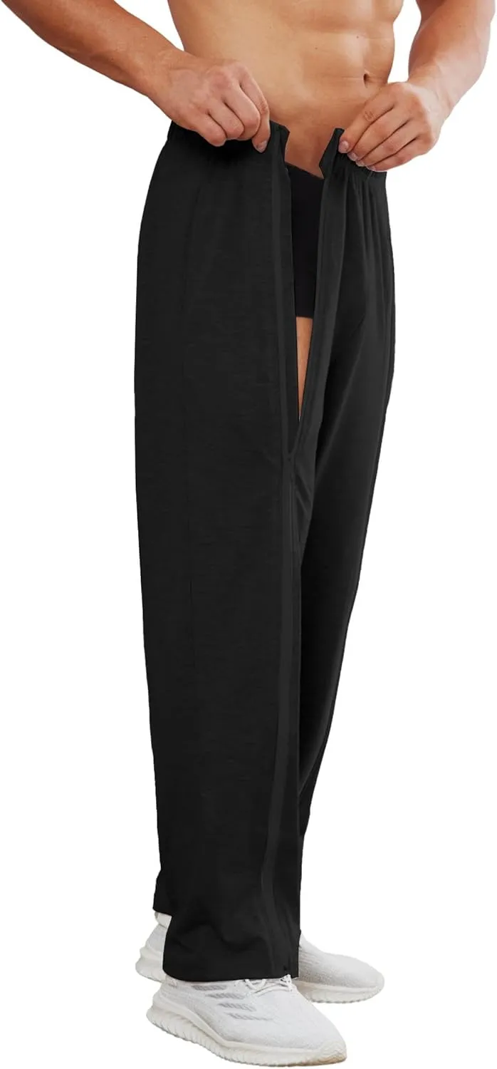 Deyeek Tear Away Pants for Men Full Zipper Legs Sweat Pants Mens Open Bottom Sweatpants Breakaway Cotton Post Surgery Pants