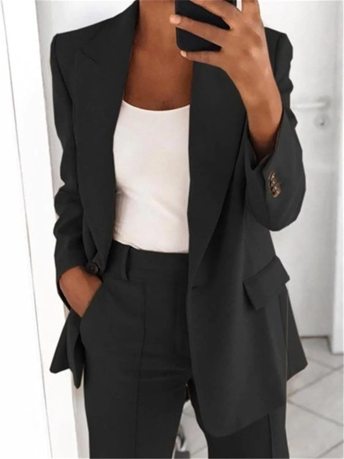 DGHM-JLMY Women's Fashion Lapel Suit Jacket Lapel Collar Buttons Blazer Jackets Work Business Blazer Open Front Jacket