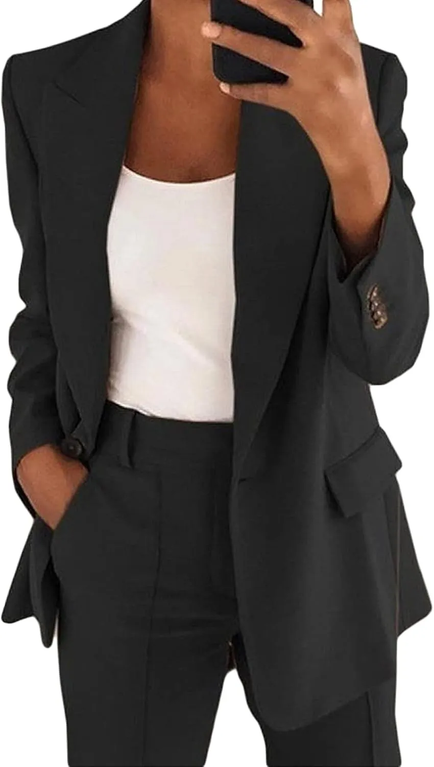 DGHM-JLMY Women's Fashion Lapel Suit Jacket Lapel Collar Buttons Blazer Jackets Work Business Blazer Open Front Jacket