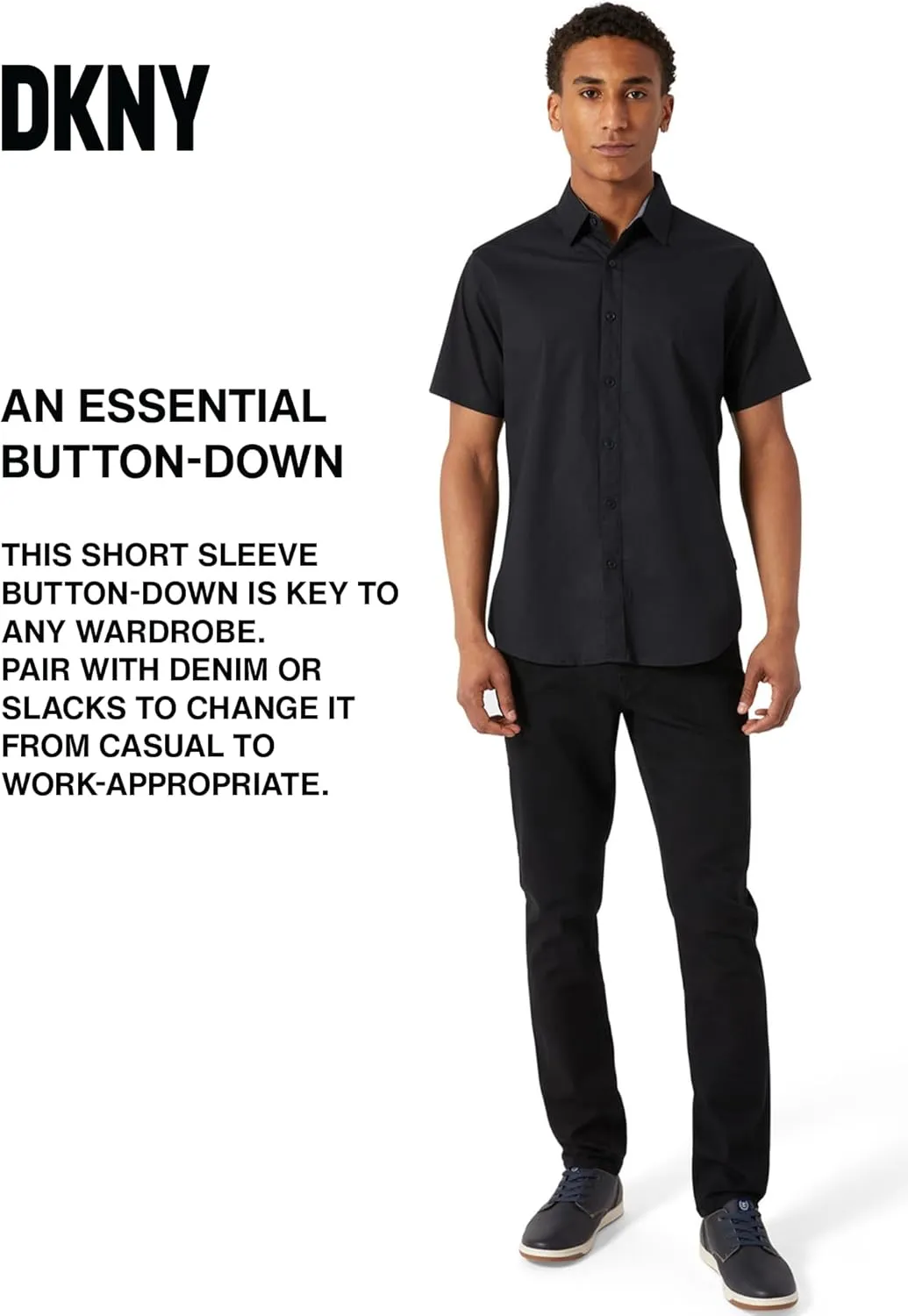 DKNY Mens Short Sleeve Button Down Shirts - Casual Dress Button Up Short Sleeve Shirts for Men | Stretch Cotton