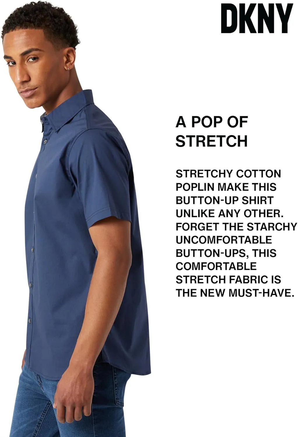 DKNY Mens Short Sleeve Button Down Shirts - Casual Dress Button Up Short Sleeve Shirts for Men | Stretch Cotton