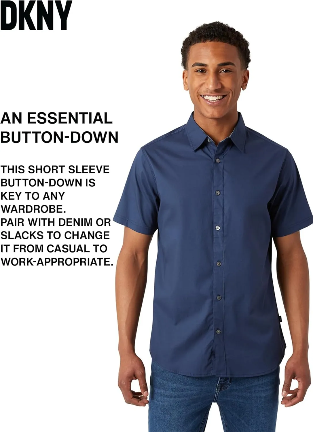 DKNY Mens Short Sleeve Button Down Shirts - Casual Dress Button Up Short Sleeve Shirts for Men | Stretch Cotton