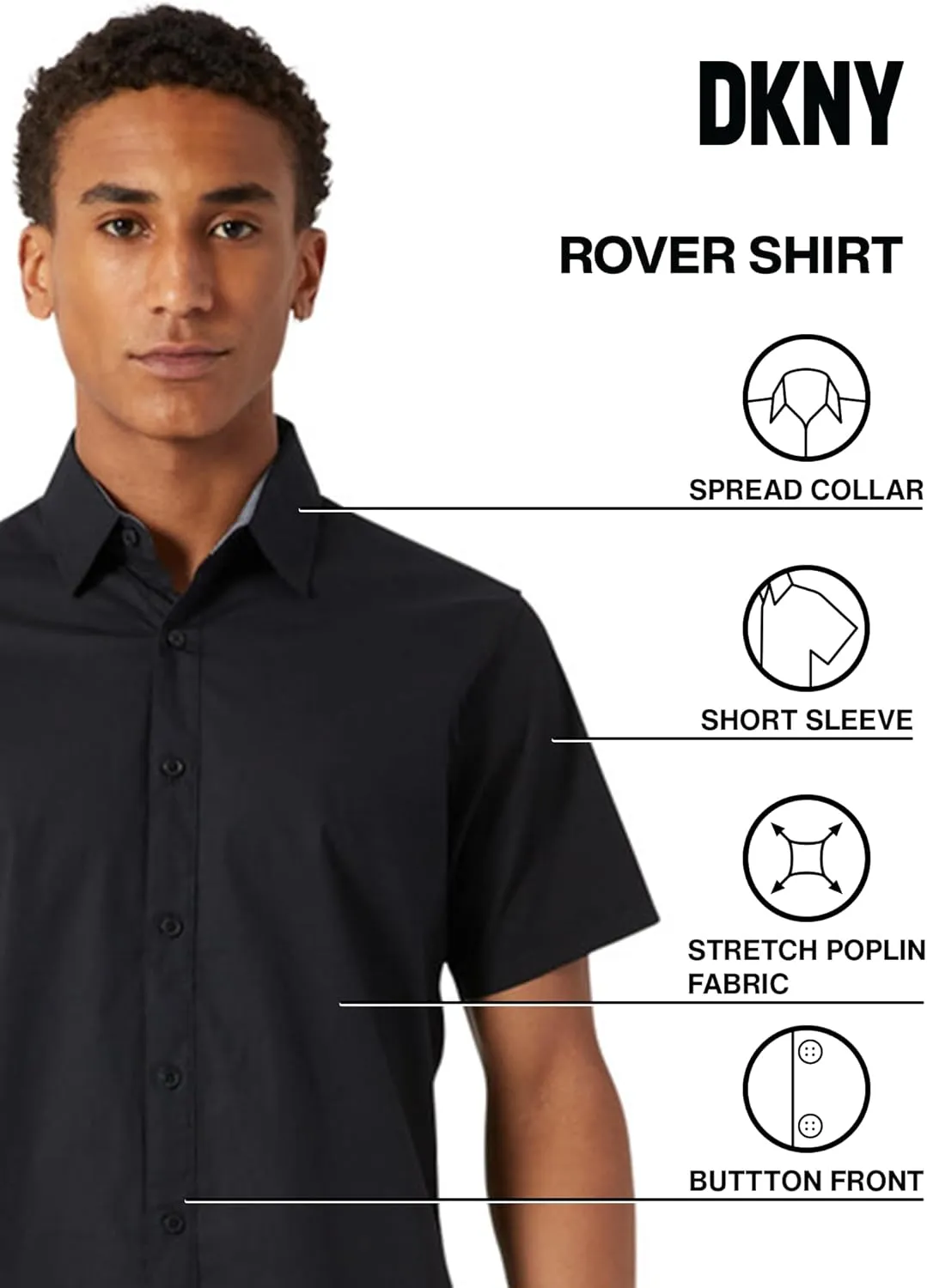 DKNY Mens Short Sleeve Button Down Shirts - Casual Dress Button Up Short Sleeve Shirts for Men | Stretch Cotton