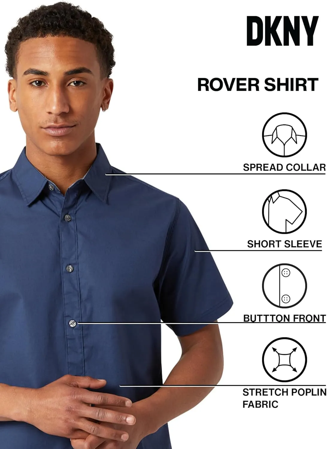 DKNY Mens Short Sleeve Button Down Shirts - Casual Dress Button Up Short Sleeve Shirts for Men | Stretch Cotton
