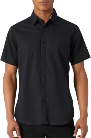 DKNY Mens Short Sleeve Button Down Shirts - Casual Dress Button Up Short Sleeve Shirts for Men | Stretch Cotton