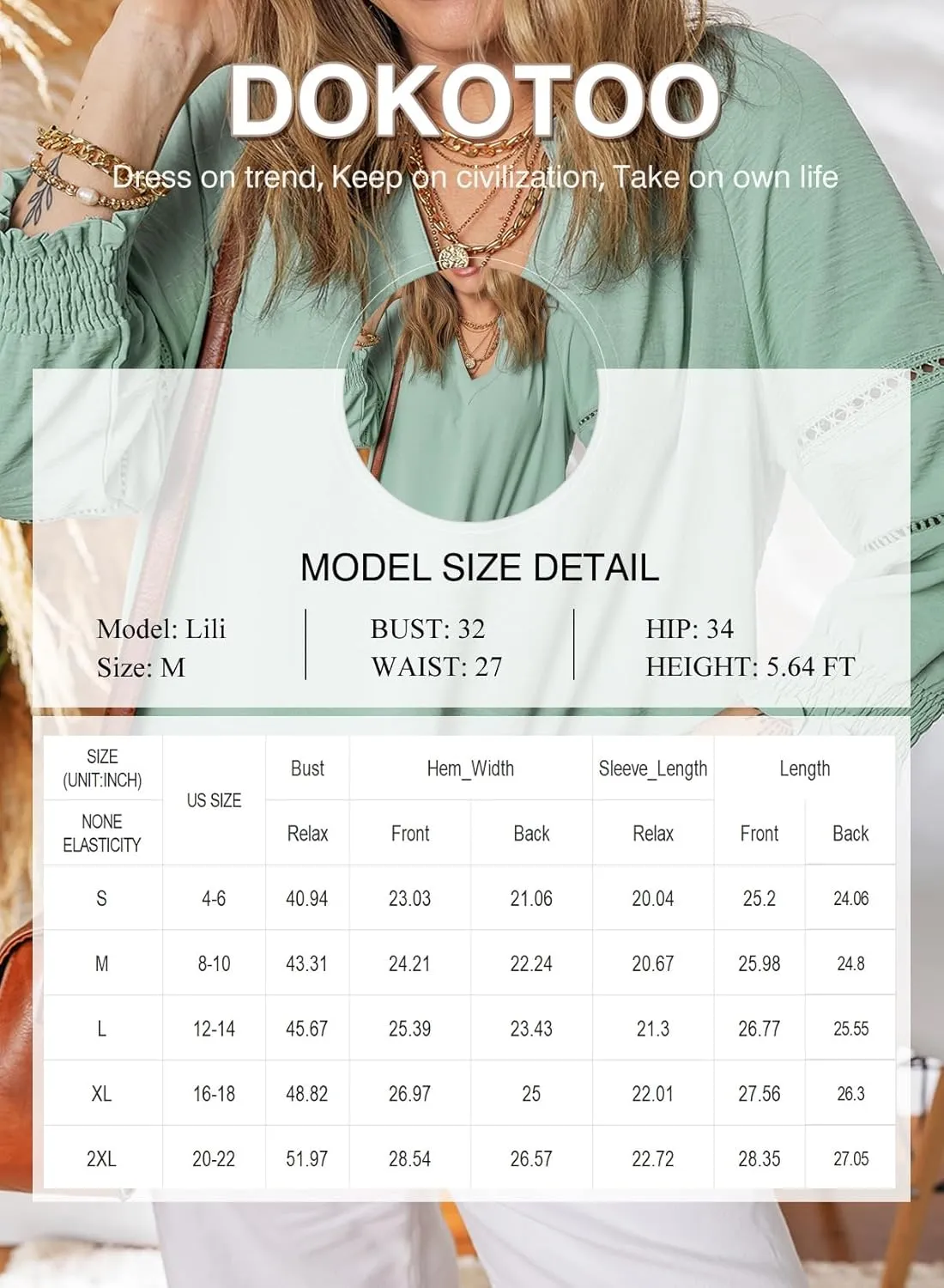 Dokotoo Womens Summer Tops 3/4 Lantern Sleeve Casual V-Neck T-Shirts Pleated Loose Tunic Hollow-Out Blouse