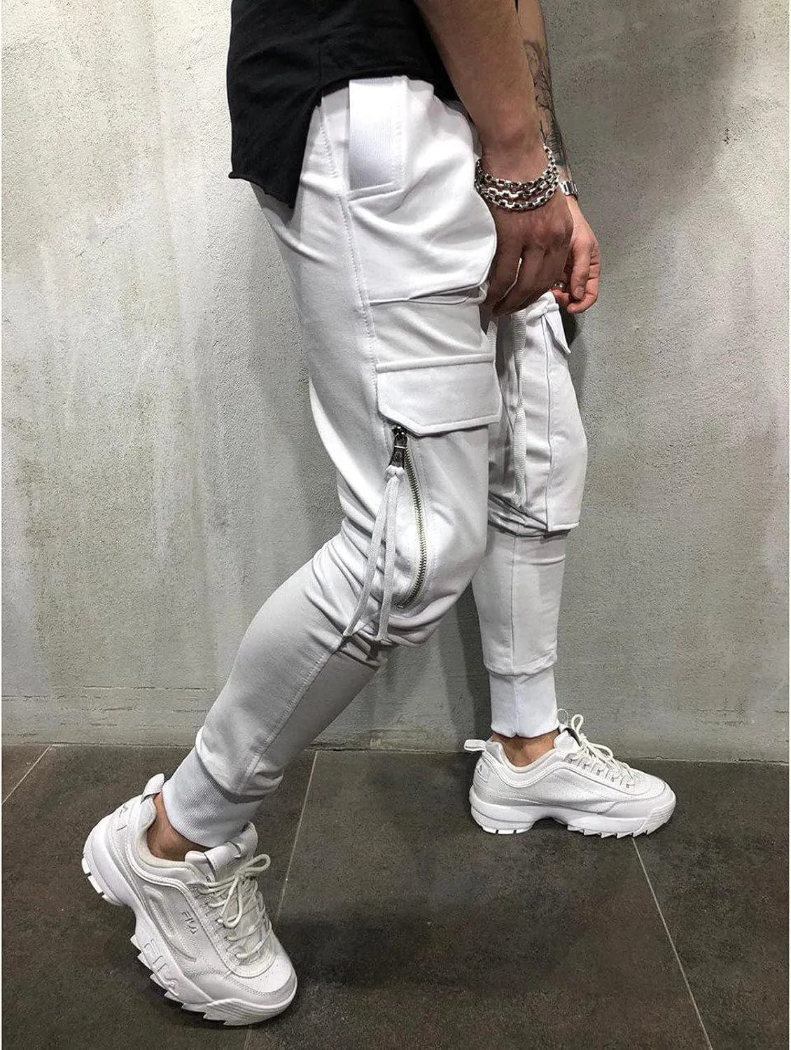 DuDubaby High Waisted Yoga Pants Men's Pockets Pencil Pants Hip Hop Patchwork Sweatpants Mens Pants Slim Fit