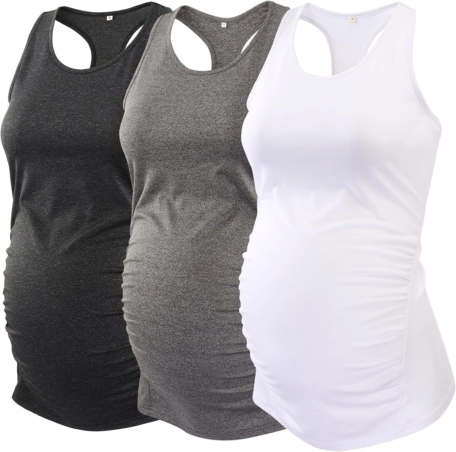 Ecavus 3PCS Women's Maternity Tank Tops Seamless Racerback Workout Athletic Yoga Tops Pregnancy T-Shirt