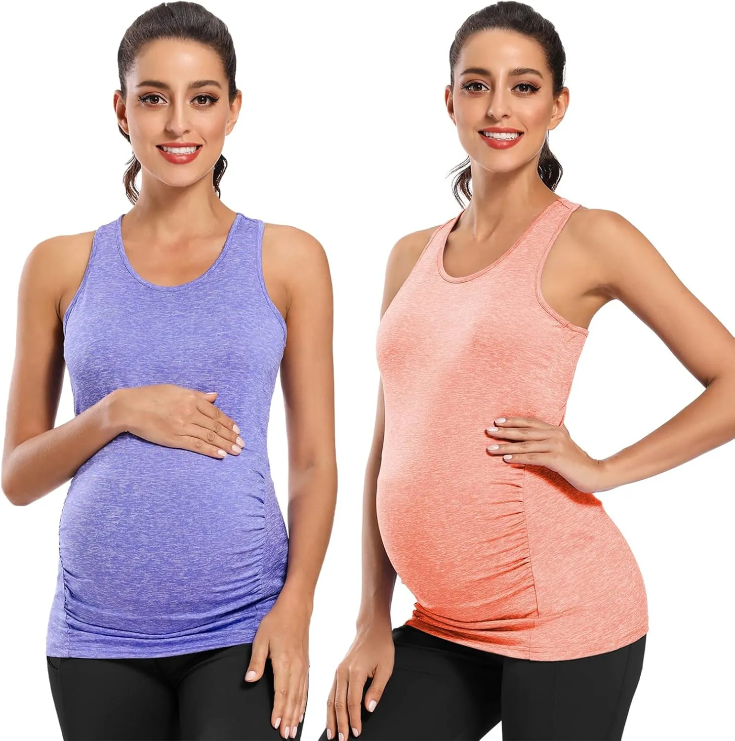 Ecavus 3PCS Women's Maternity Tank Tops Seamless Racerback Workout Athletic Yoga Tops Pregnancy T-Shirt