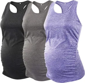 Ecavus 3PCS Women's Maternity Tank Tops Seamless Racerback Workout Athletic Yoga Tops Pregnancy T-Shirt