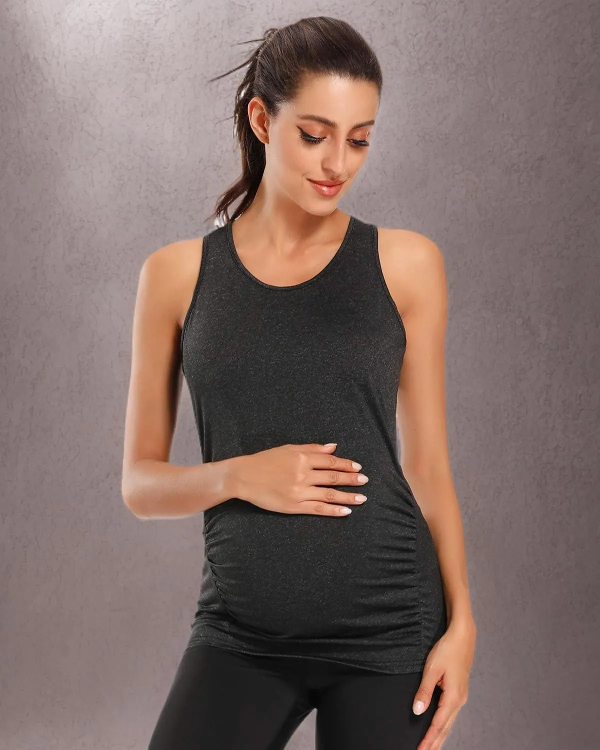 Ecavus 3PCS Women's Maternity Tank Tops Seamless Racerback Workout Athletic Yoga Tops Pregnancy T-Shirt