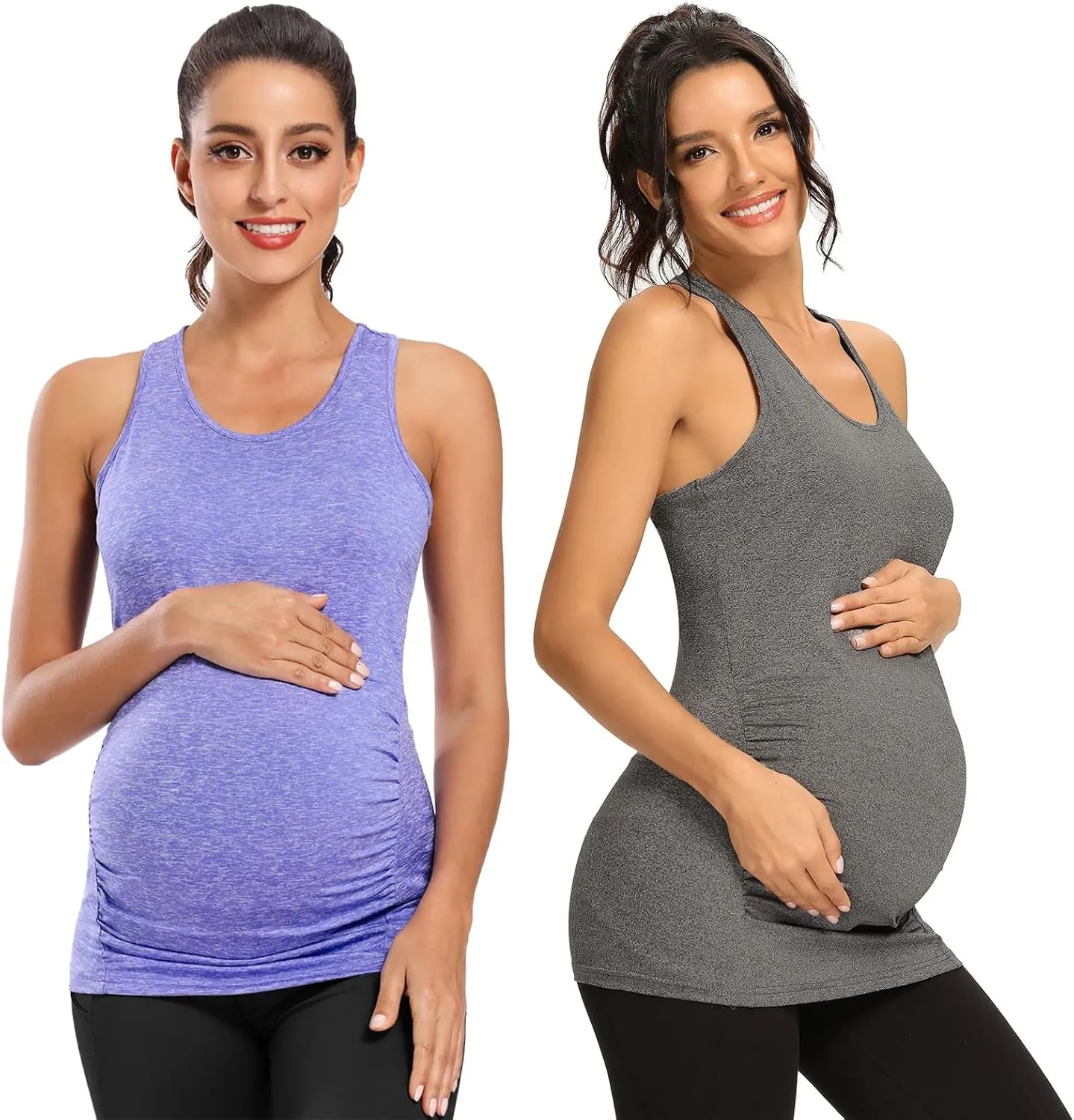 Ecavus 3PCS Women's Maternity Tank Tops Seamless Racerback Workout Athletic Yoga Tops Pregnancy T-Shirt