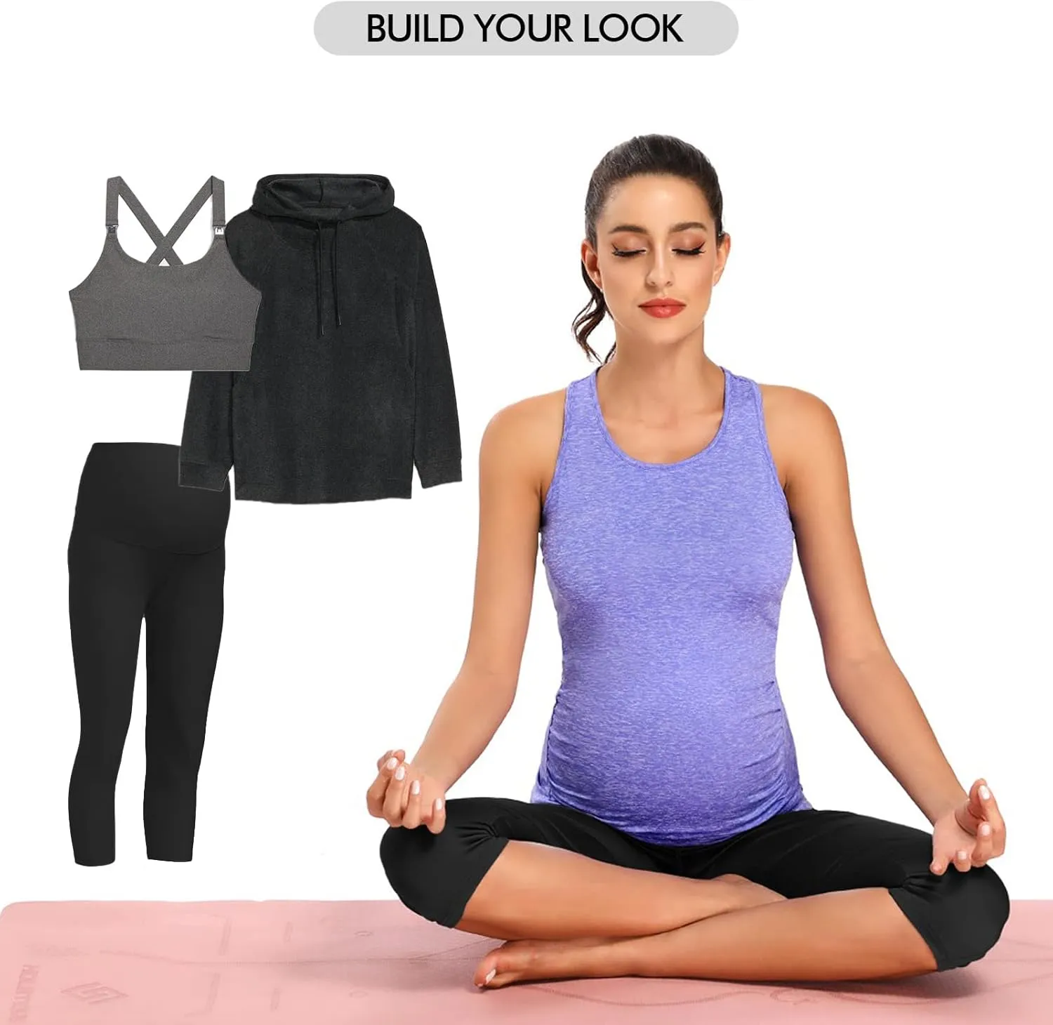 Ecavus 3PCS Women's Maternity Tank Tops Seamless Racerback Workout Athletic Yoga Tops Pregnancy T-Shirt