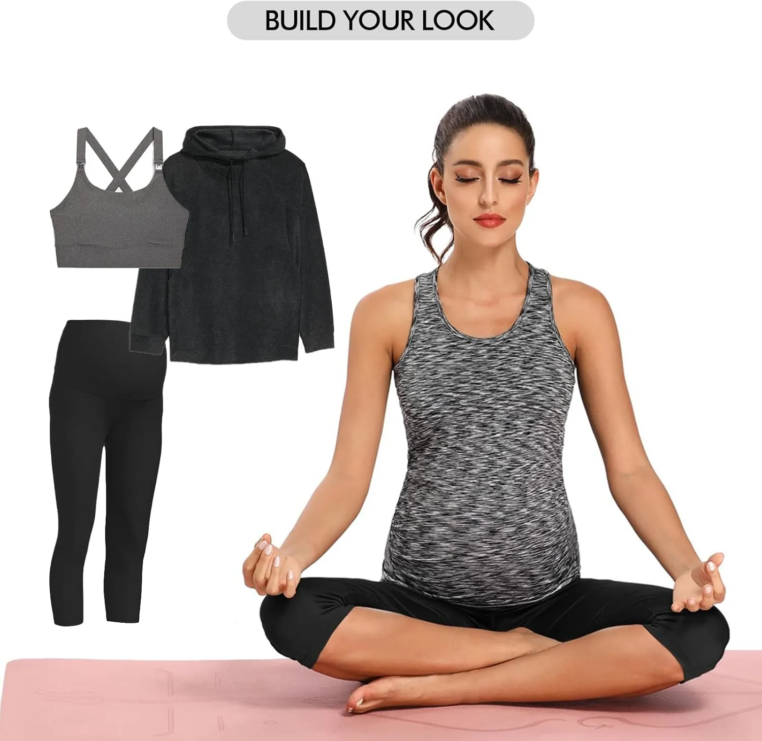 Ecavus 3PCS Women's Maternity Tank Tops Seamless Racerback Workout Athletic Yoga Tops Pregnancy T-Shirt