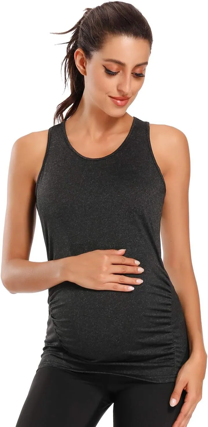 Ecavus 3PCS Women's Maternity Tank Tops Seamless Racerback Workout Athletic Yoga Tops Pregnancy T-Shirt