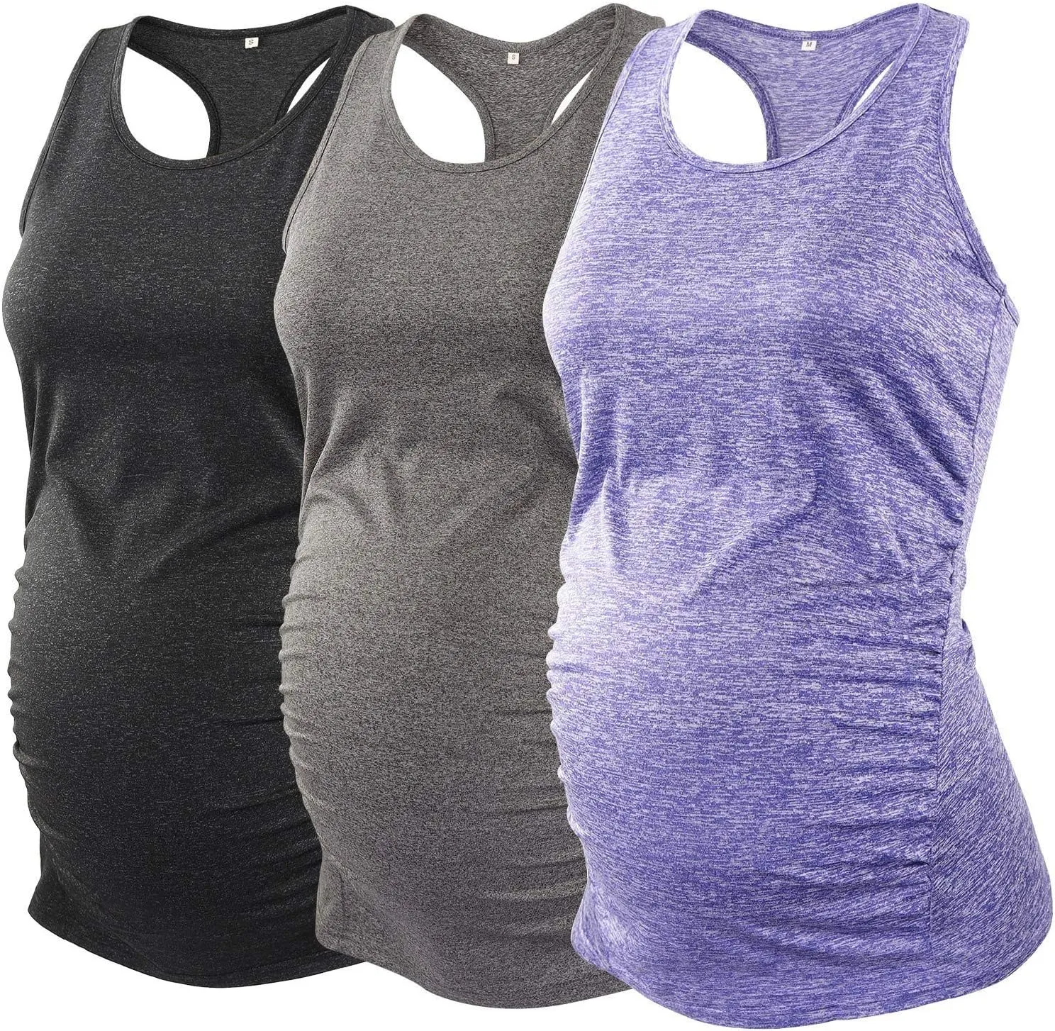 Ecavus 3PCS Women's Maternity Tank Tops Seamless Racerback Workout Athletic Yoga Tops Pregnancy T-Shirt