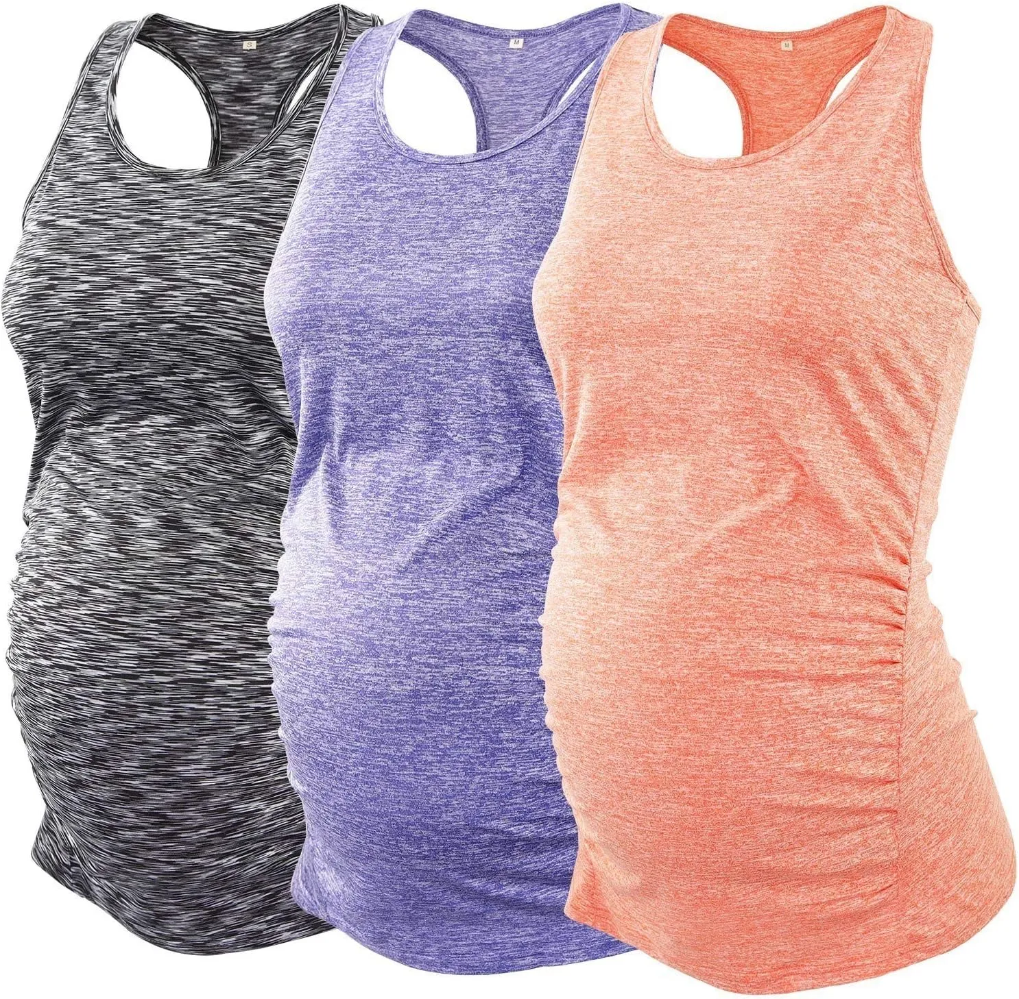 Ecavus 3PCS Women's Maternity Tank Tops Seamless Racerback Workout Athletic Yoga Tops Pregnancy T-Shirt