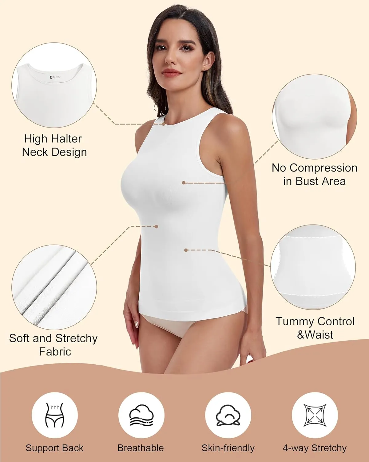 EUYZOU Women Shapewear Tummy Control Tank Tops Seamless Compression Tops Body Shaper Camisole