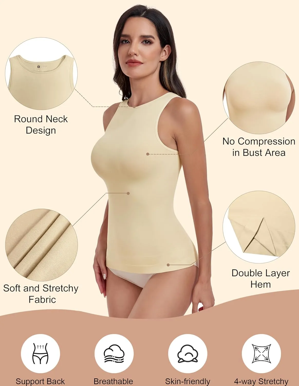 EUYZOU Women Shapewear Tummy Control Tank Tops Seamless Compression Tops Body Shaper Camisole