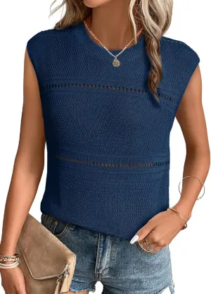 EVALESS Sexy Crochet Tank Top for Women Sweater Tank Tops 2025 Trendy Crewneck Sleeveless Summer Tops Hollow Out Knit Shirts